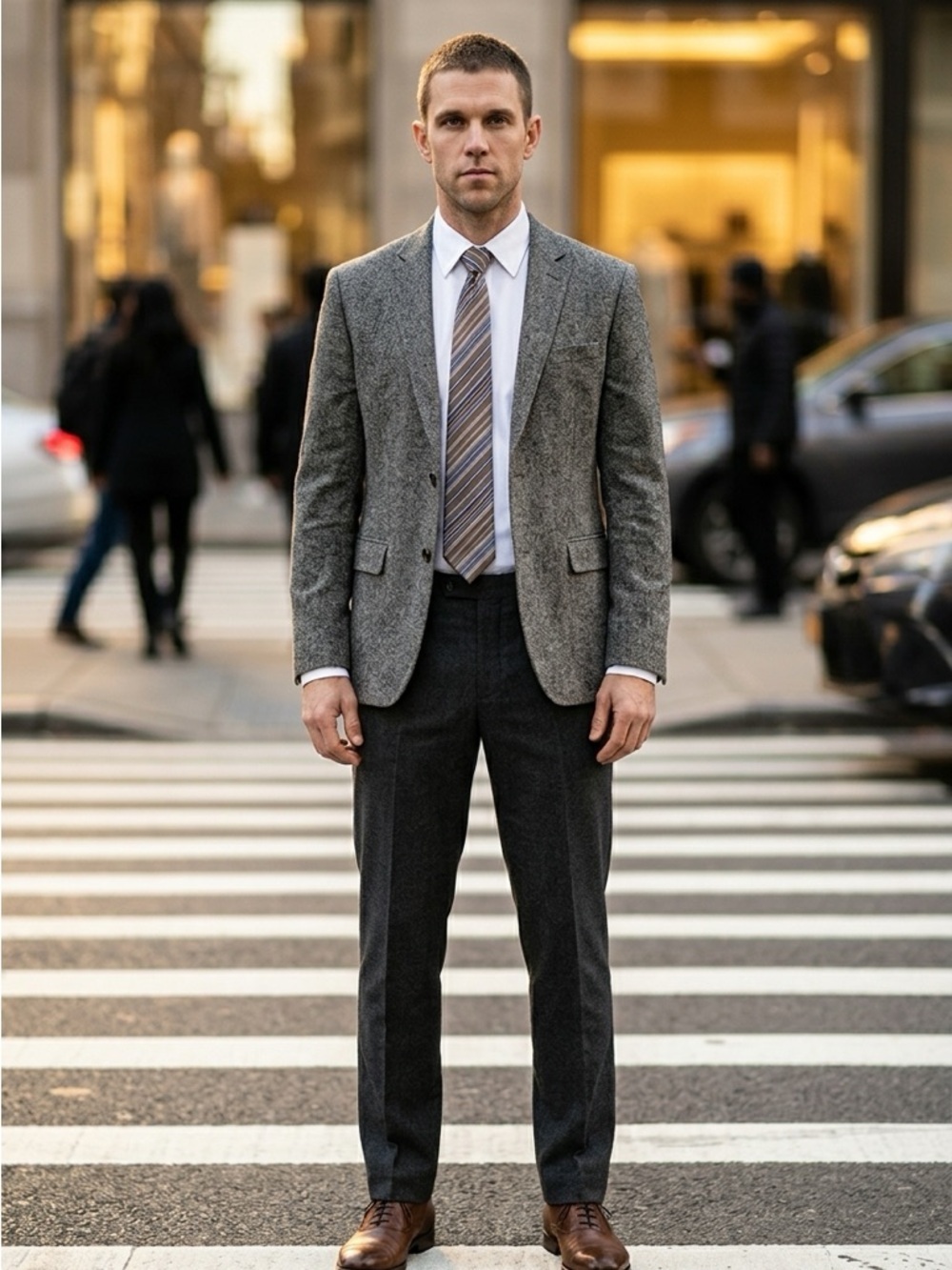 Protocol Brown & Blue Striped Silk Tie | Classic Formal Style